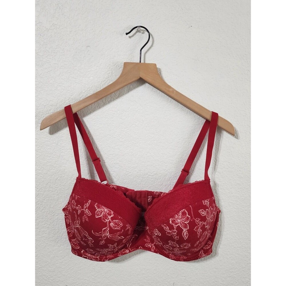 Anne Klein Red White Floral Lace Underwire Push Up 40D Bra